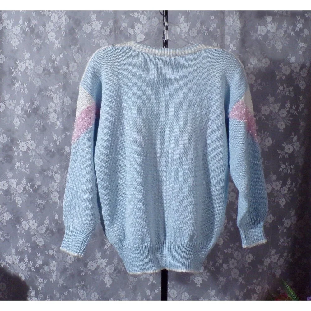 Vintage 80s Pastel Sweater Size XL 1980s Retro Preppy Twee Cute Granny Barbie
